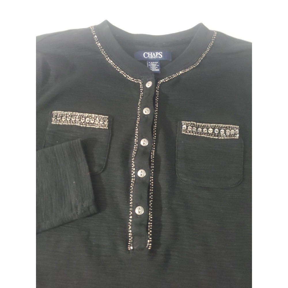 Chaps By Ralph Lauren Women's Long Sleeve 1/2 Button Up Blouse, Petite Small